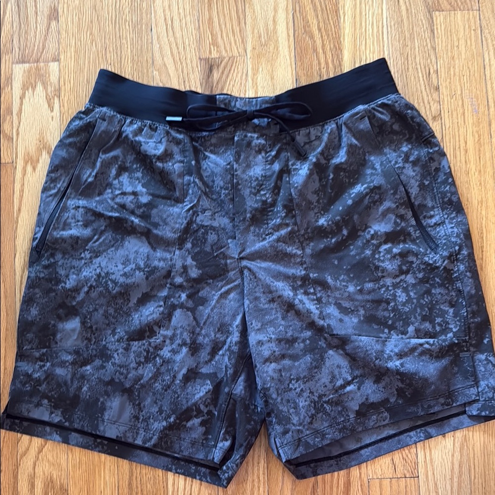 License to Train Black and Gray Patterned Shorts Lined